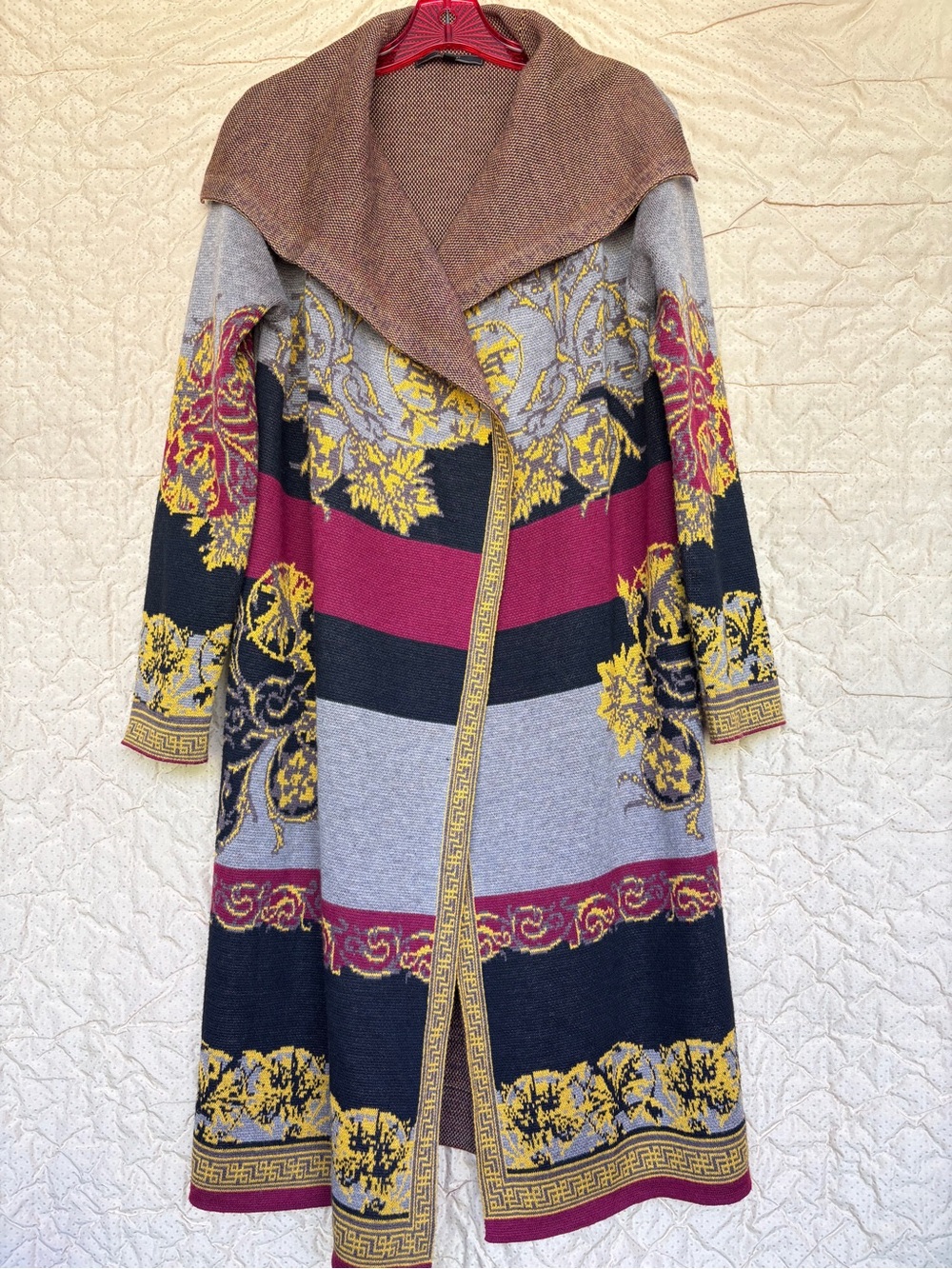 Maxsport Women’s Sz Medium Cardigan Open Front Patchwork Shawl Collar Floral